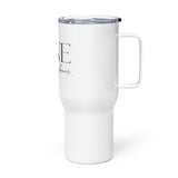 Nine Design+Homes travel mug with a handle