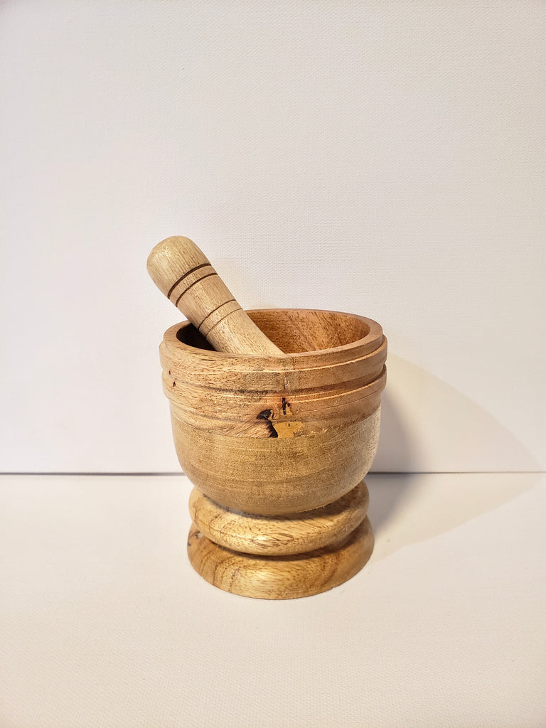 Footed Wood Mortar and Pestle